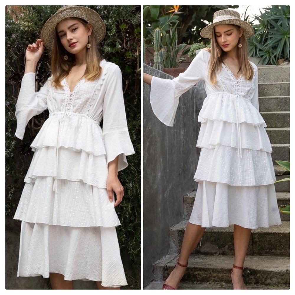 POL Magnolia Blooms Ivory White Tiered Dress - Picture 8 of 11